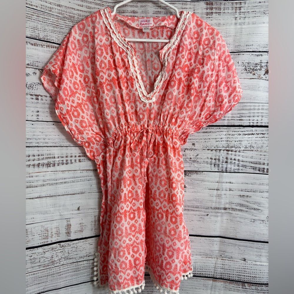 Stella‎ And Dot Beach Cover Up Womens one size Tunic Cotton Tunic Bom Bom Boho